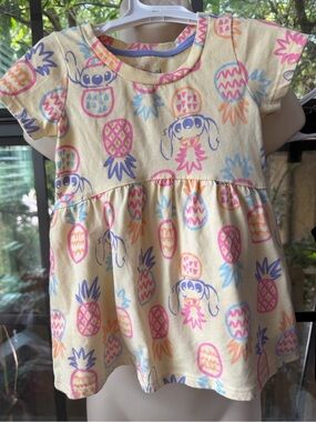 Disney Yellow Pineapple & Character Short Sleeve Dress